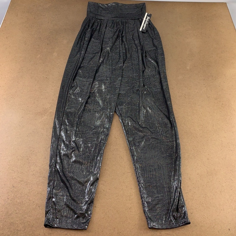 Body Wrappers Adult Size Medium Black Sanded Metallic Dance Harem Pants 8541 NWT